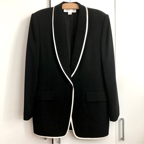 Jones New York Elegant Black Blazer with White Trim - Picture 1 of 4